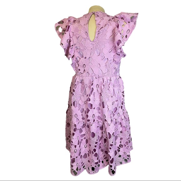 Crosby by Mollie Burch lavender lilac purple lace ruffle tiered mini dress small - Picture 4 of 9